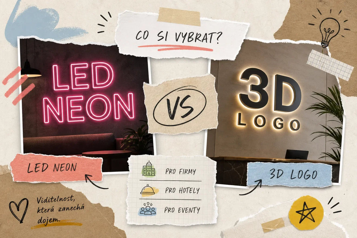 Srovnání LED neonu a světelného 3D loga pro firmy, hotely a eventy