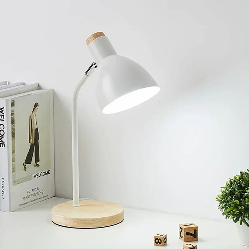 Stolní lampa kov-dřevo – Lesko Bílá