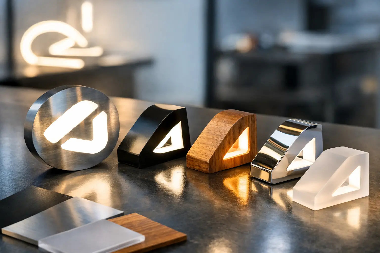 Srovnání materiálů pro světelné logo v praxi