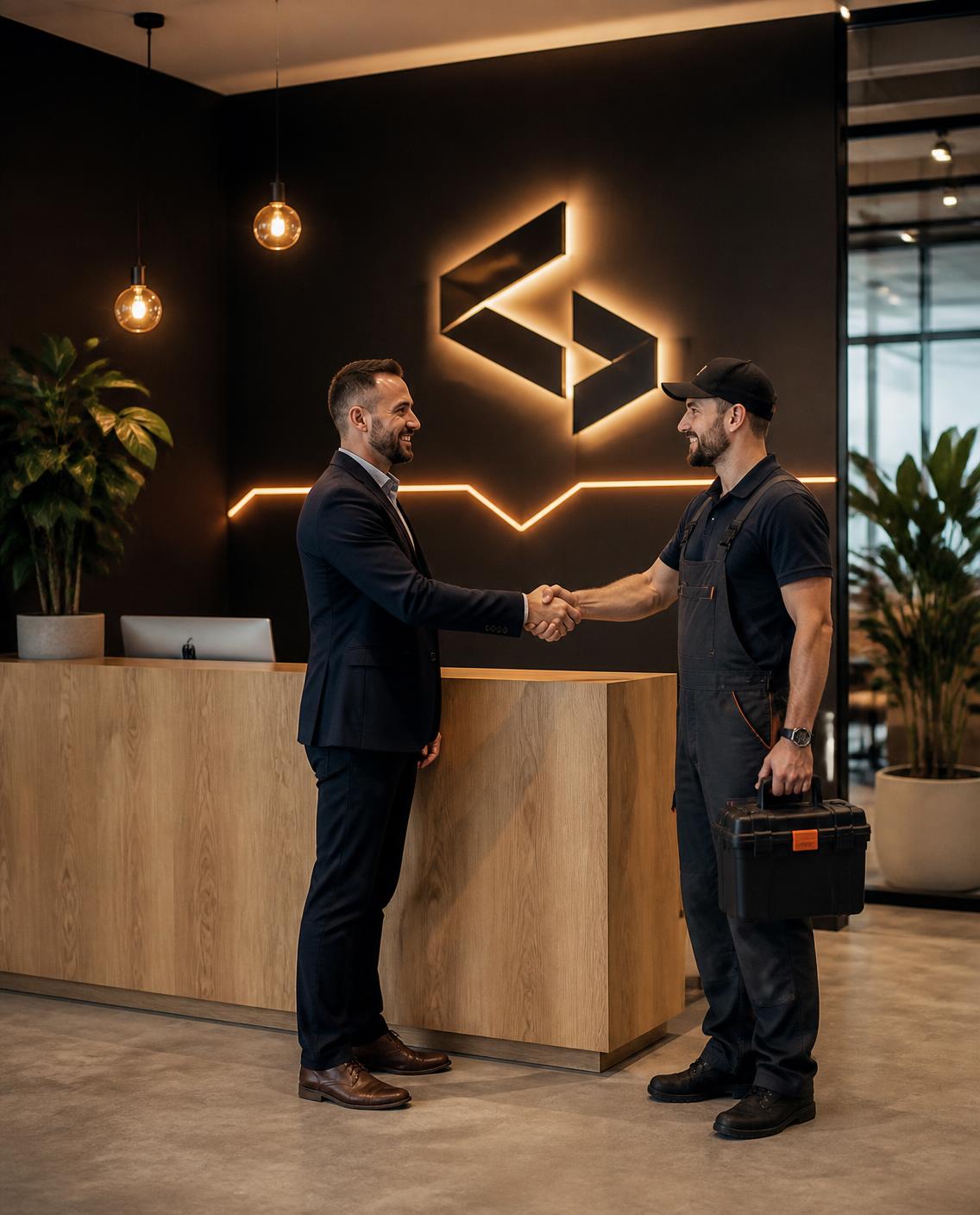 Namontované světelné 3D logo na recepci firmy