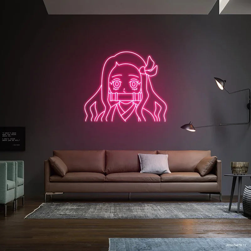 Růžový anime LED neon, oblíbená dekorace na zeď pro milovníky mangy.