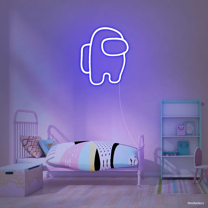 Modrý LED neon Among Us, designový svítící prvek do pokoje.