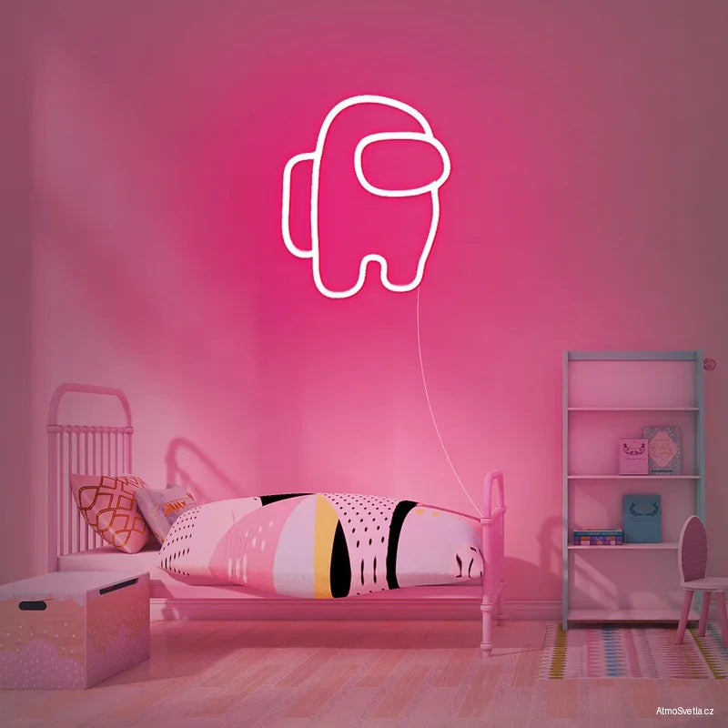 Růžový svítící Among Us neon, originální doplněk do pokoje.