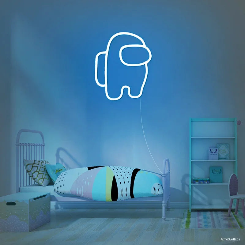 Světle modrý Among Us neon, náladové osvětlení pro streamery.