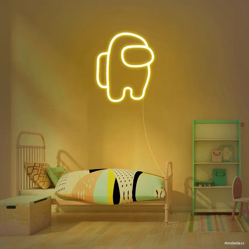 Žlutý LED neon Among Us, jasné osvětlení pro fanoušky hry.