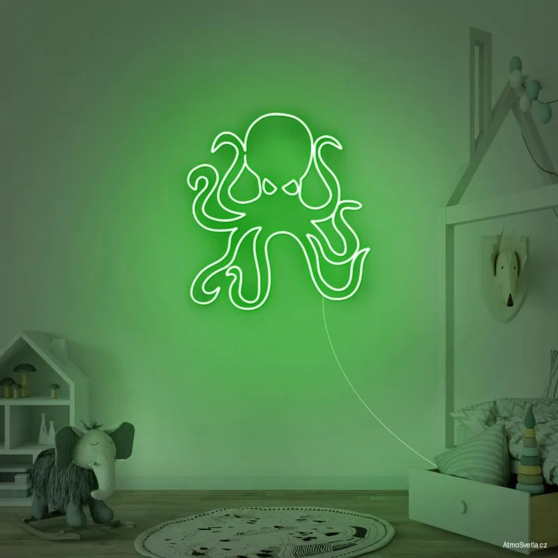 Zelený LED neon ve tvaru chobotnice, originální námořní dekorace.